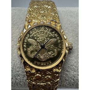 Vintage Cariole New Battery Faux Twenty Dollar Gold Nugget Ladies 24MM 7.75" N68